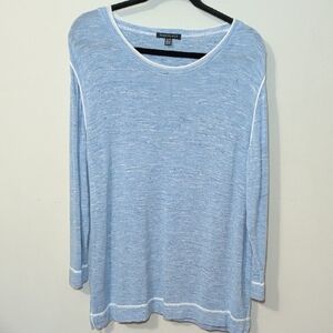 Parkhurst Evanston Sweater Blue + White Long Sleeve Linen-Blend Women's Size XL